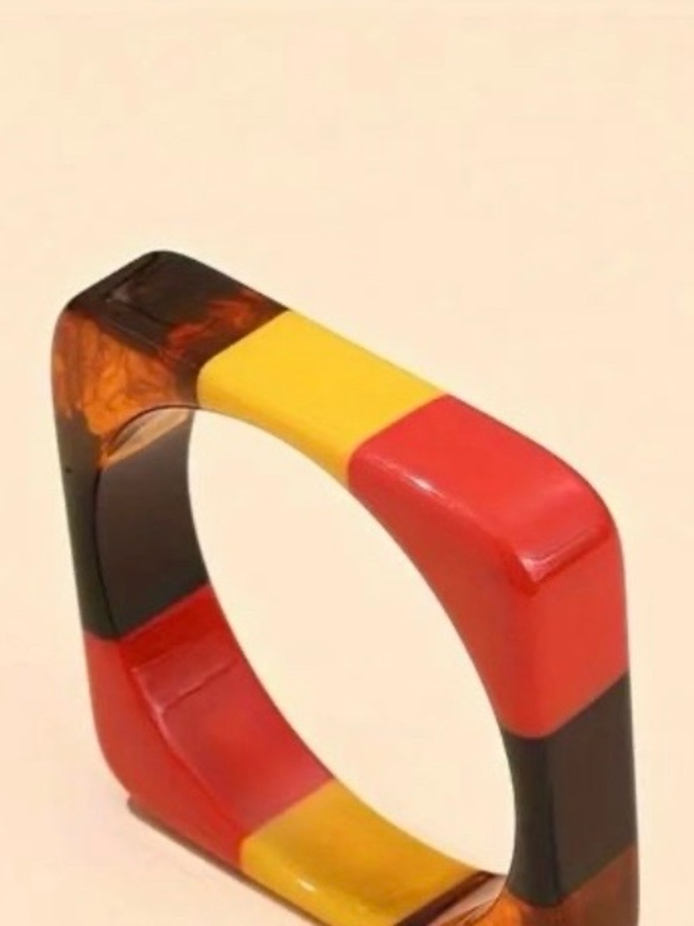 Chunky Colorblock Square Bangle Bracelet in Red, Yellow, Brown